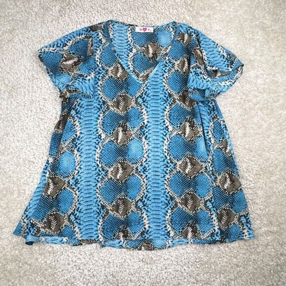 Buddy Love Avril V Neck Blouse Blue Gray Snake Print - Picture 2 of 8